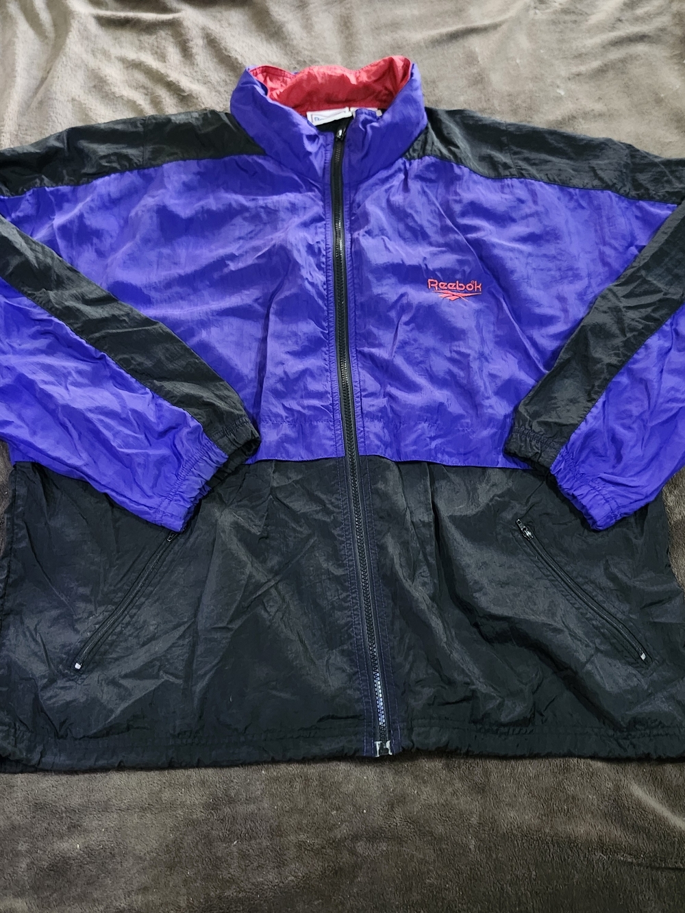 1990s Purple Windbreaker Mens L Retro Color Block Reebok Jacket Hip Hop Vintage